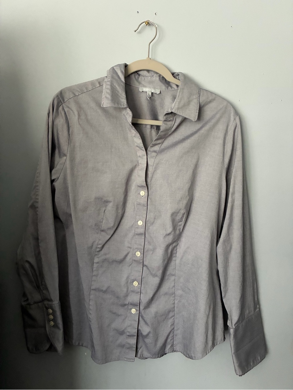 Women's Light Gray Button-Down Shirt - Classic Collared Top